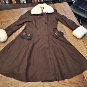 Fanplusfriend Lolita Thick Wool Double Breasted Fur Lapel&Cuff Coat